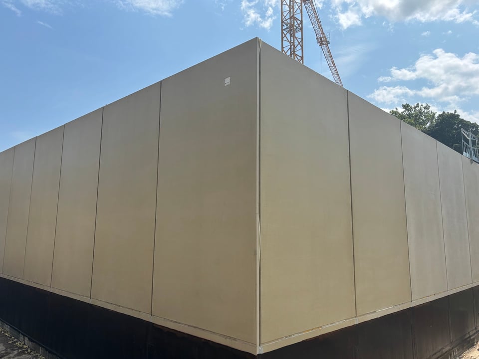 Des murs préfabriqués en Materrup bas carbone au bowling de l'Orangerie de Strasbourg.